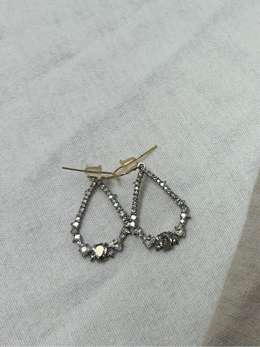 Alexis Bittar Silver Crystal Teardrop Earrings with Gold Hooks